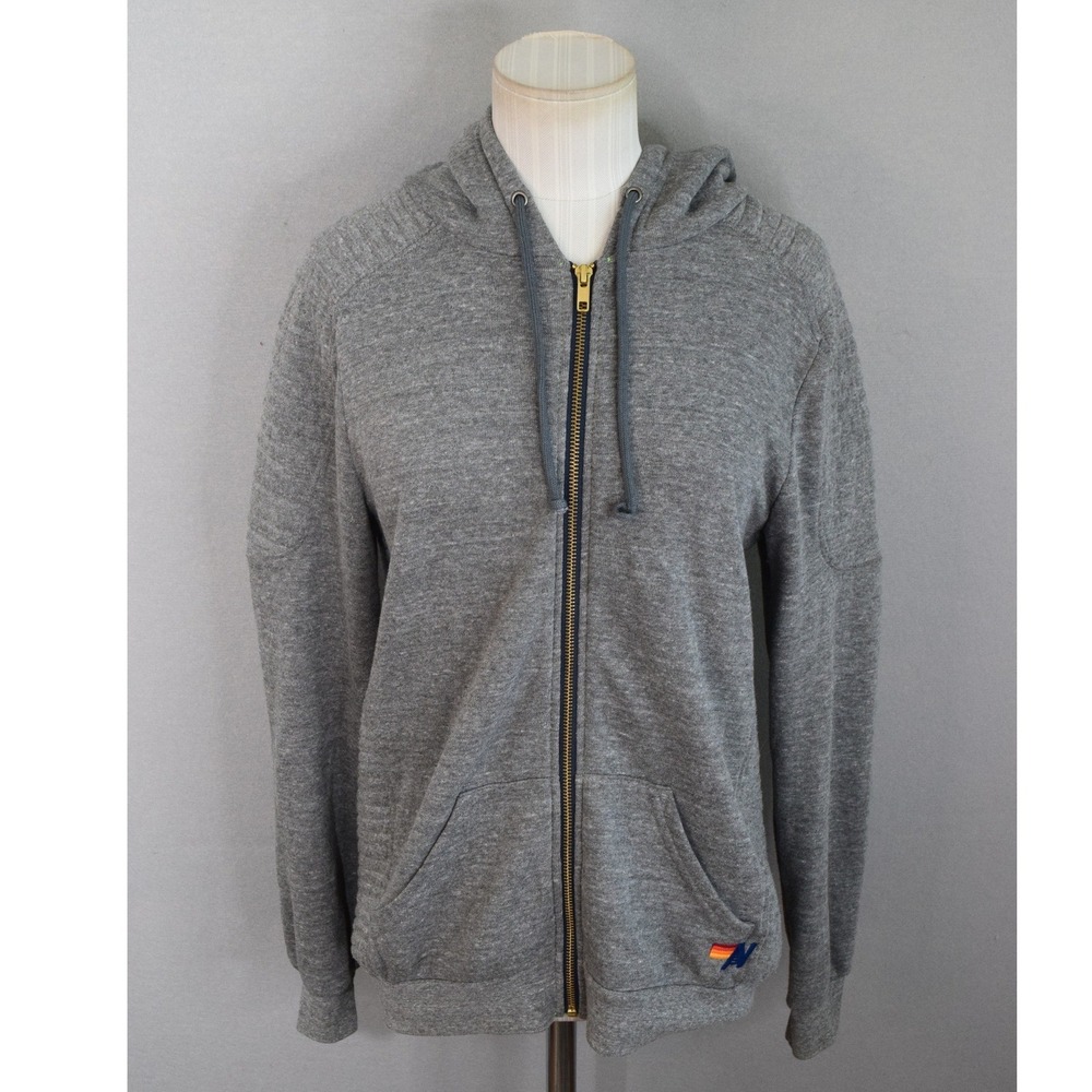 Aviator Nation Hoodie Small Gray Moto Quilted Shoulder Zip Up Women Retro
